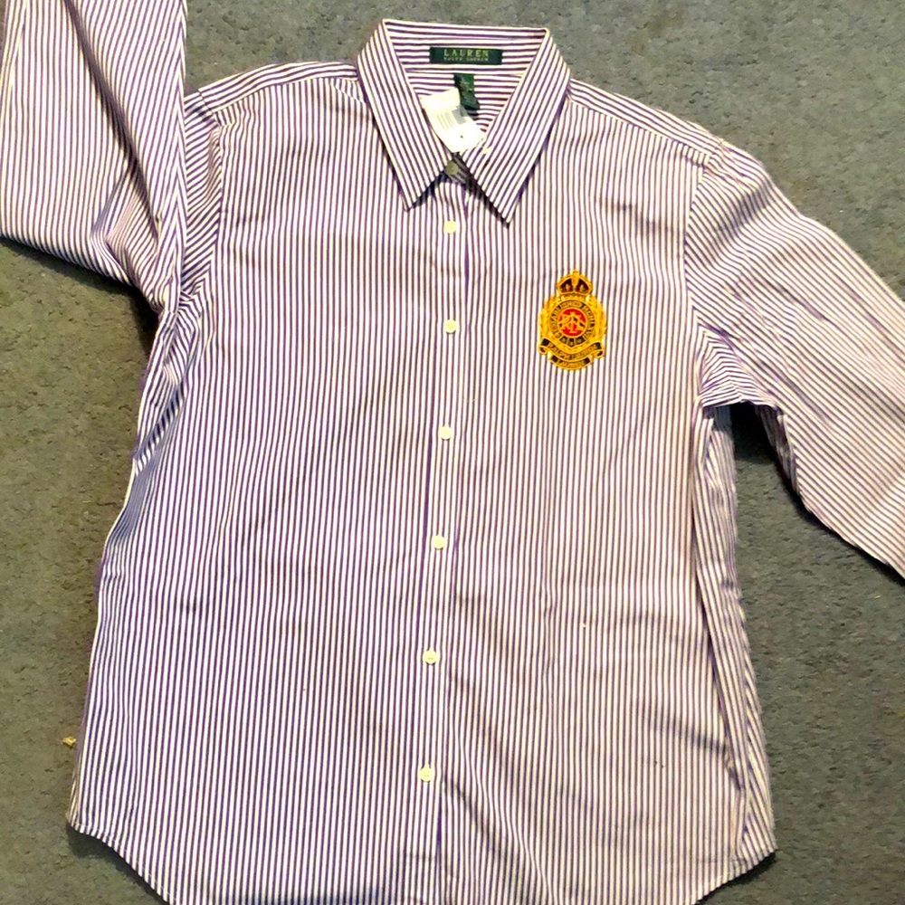RAULPH LAUREN SIZE LARGE purple & white Oxford womens. FINAL SALE 18$/7.67